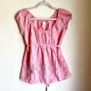 Max Studio Salmon Pink Eyelet Blouse Top XS